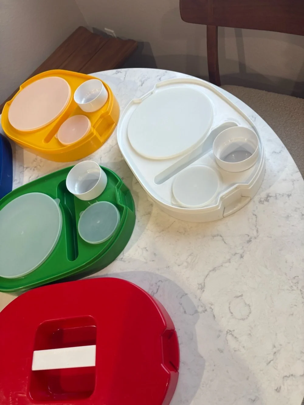 Vintage Colorful Retro Plastic Tray Set - Blue, Yellow, White, Green, Red